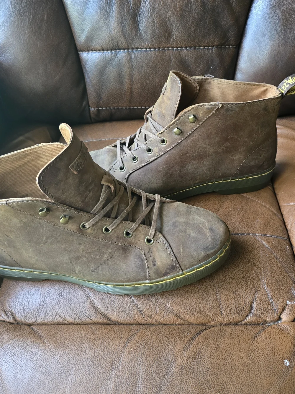 Dr. Martens Brown Leather Chukka Boots with Yellow Stitching